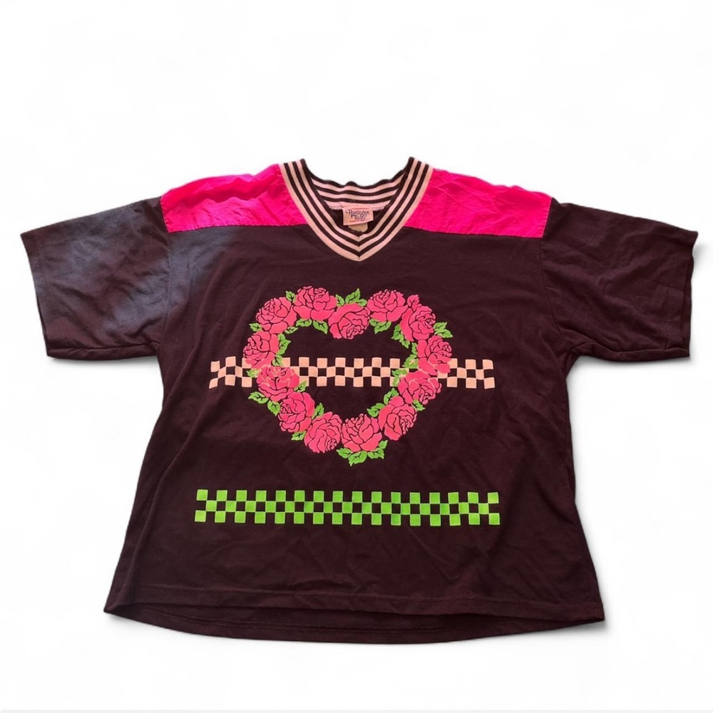 Black and pink vintage checkered floral shirt